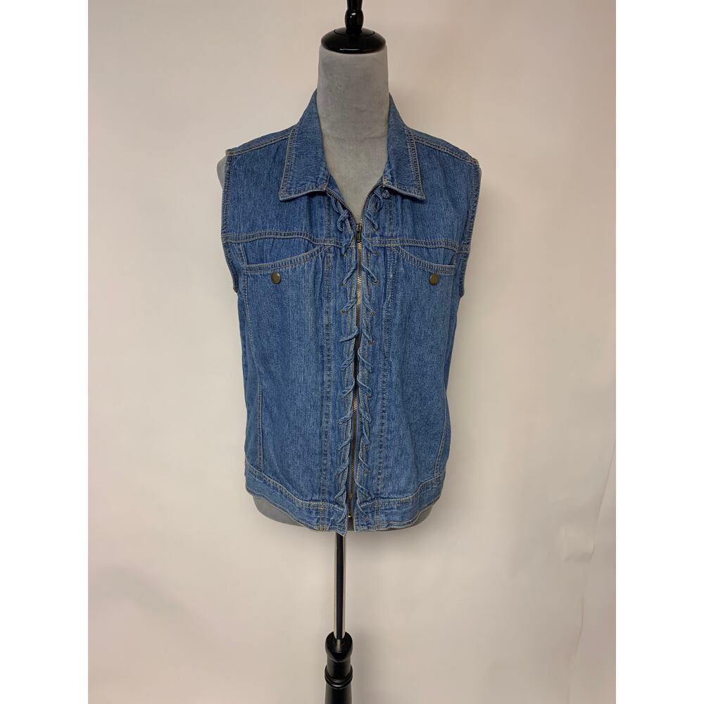 Monique Fashion Denim Vest Western Cowgirl Distressed Vintage 90S Womens SZ 4